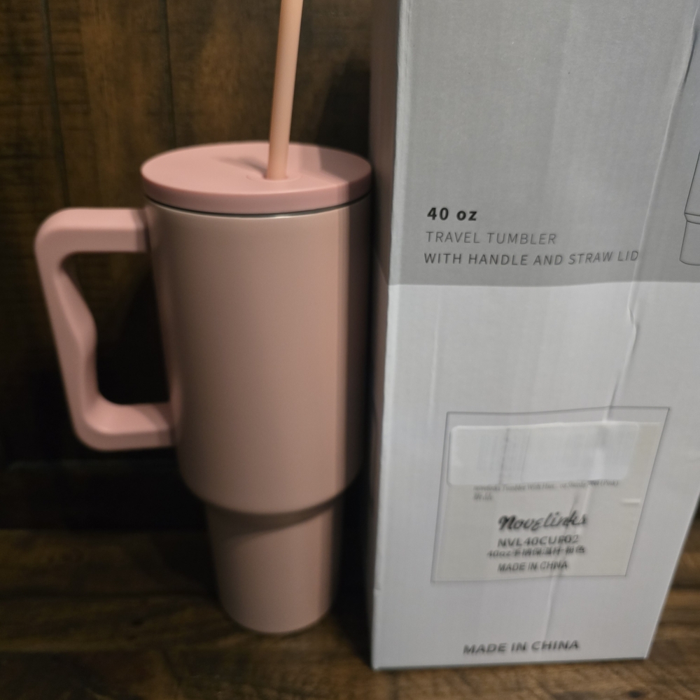 Luxe Pink Travel Tumbler with Handle and Straw Lid